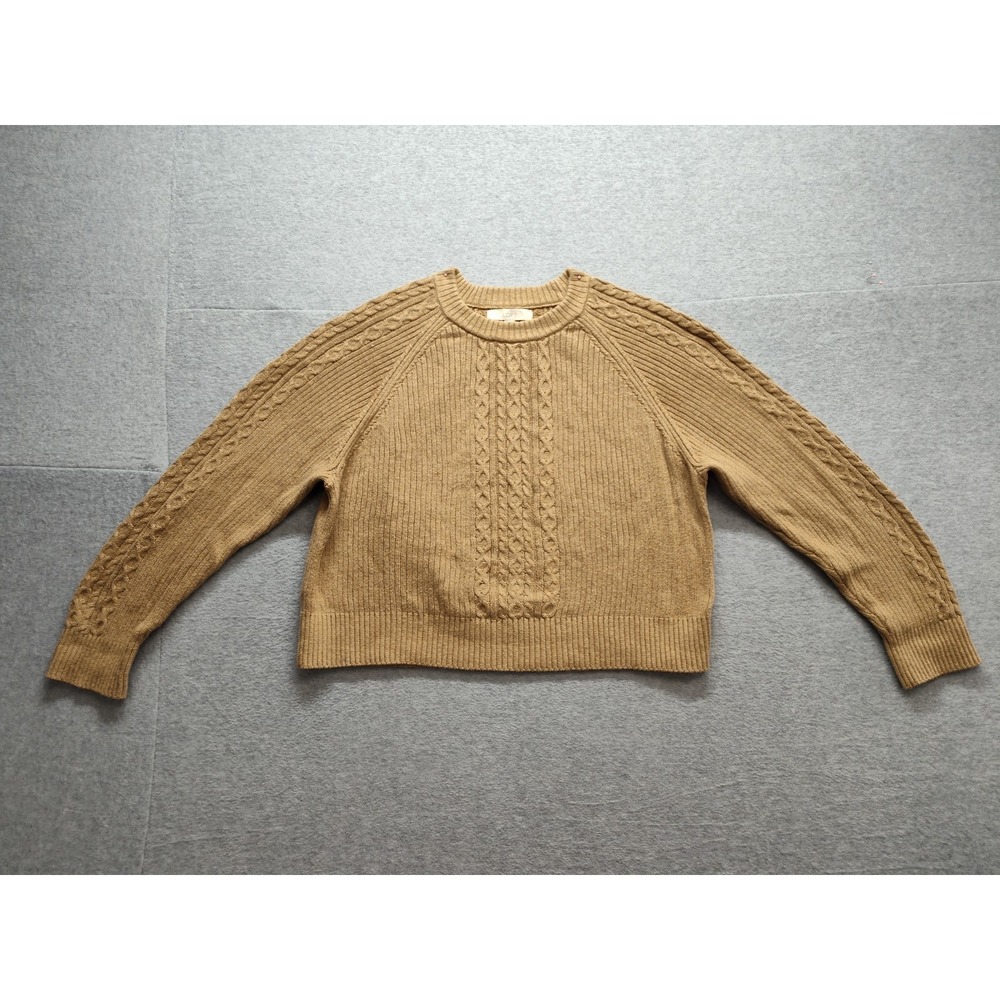 LOFT Women Sweater L Brown Cable Knit Long Sleeve Crew Neck Winter Warm Pullover